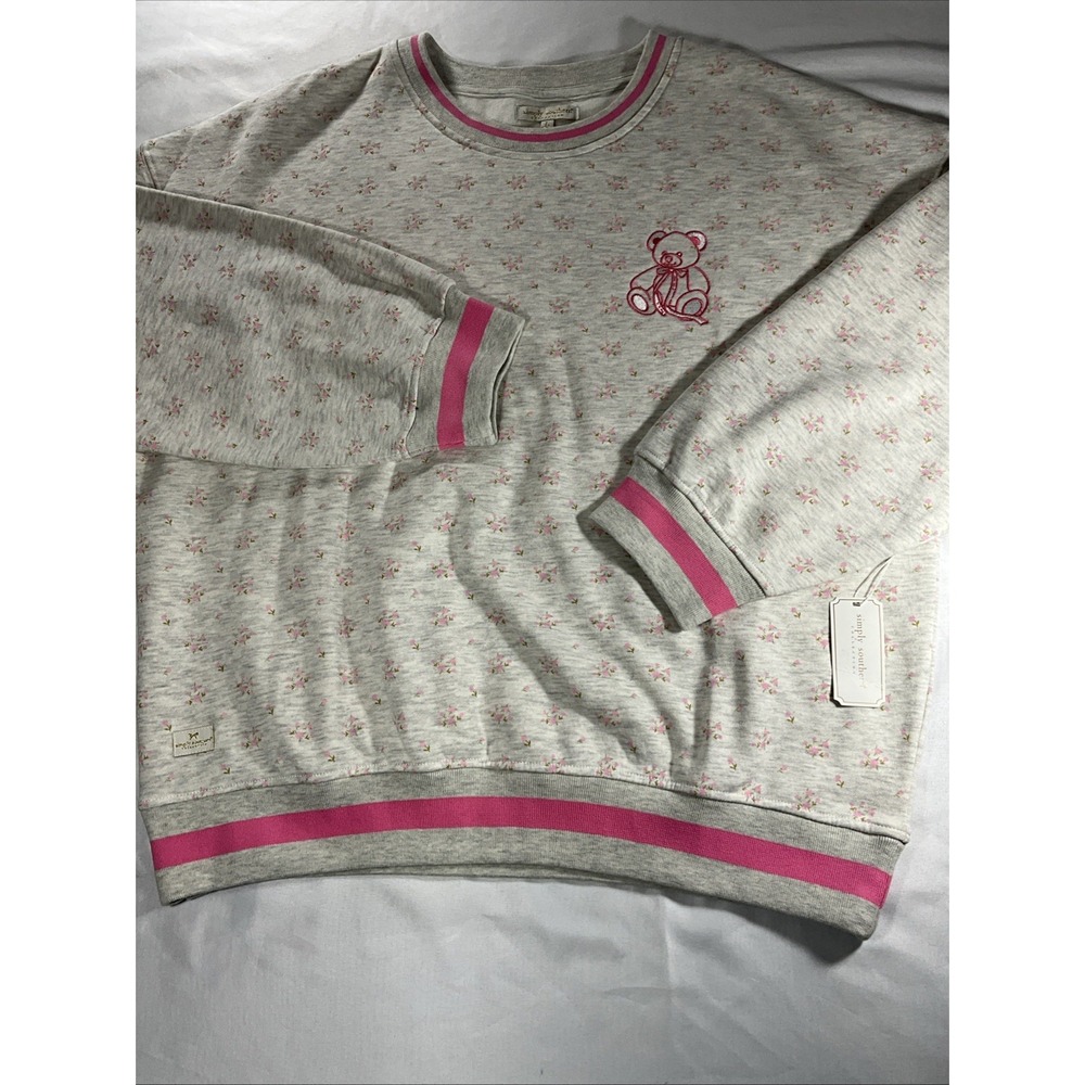 Simply Southern Floral Teddy Bear Love Graphic Sweatshirt Pink Gray Large CON90 - Picture 4 of 14
